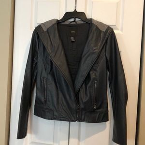 Hooded faux leather jacket